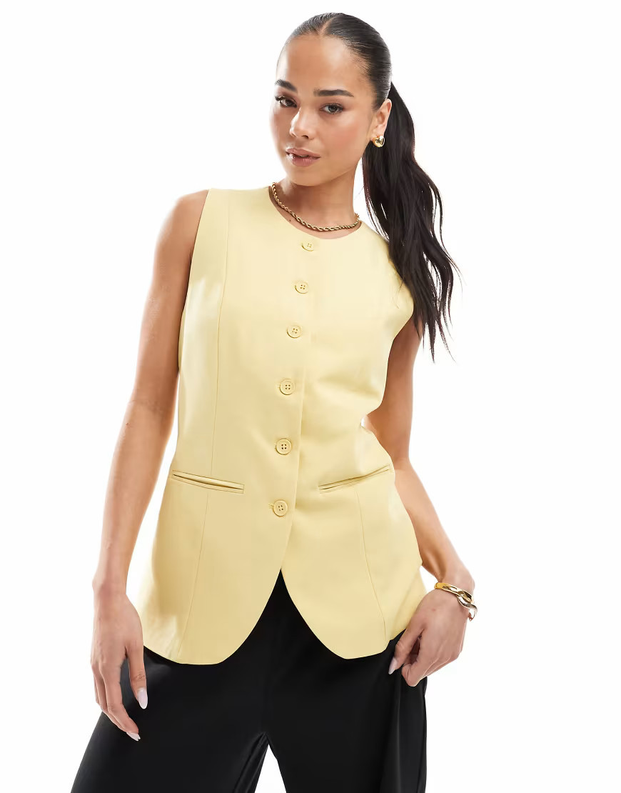 ONLY high neck waistcoat in butter yellow | ASOS (Global)