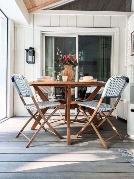 Patio ready with this round outdoor dining table and folding cafe chairs. 

#outdoordining #cafechairs #foldingchairs #rounddiningtable 

#LTKHome #LTKStyleTip #LTKFindsUnder100