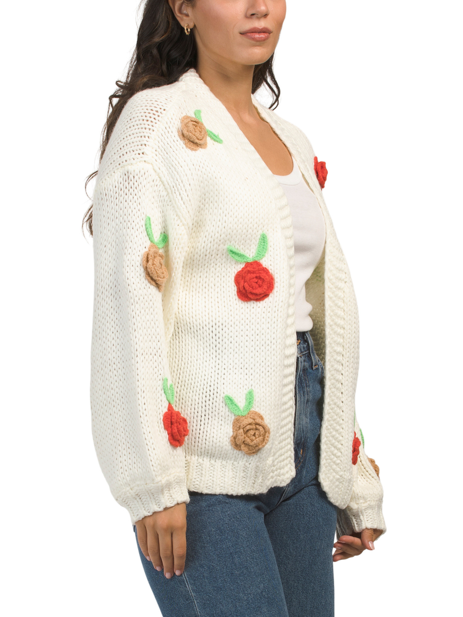 Knit Cardigan With Crochet Flower Applique | TJ Maxx