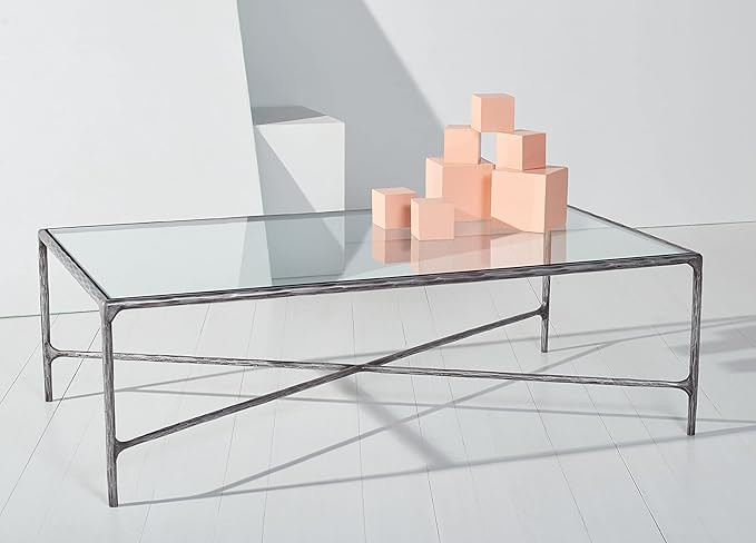 SAFAVIEH Couture Home Collection Jessa Silver Metal/Tempered Glass Top Rectangle Coffee Table (Fu... | Amazon (US)