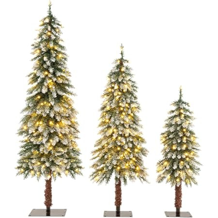 Goplus 3' 4' 5' Pre-Lit Artificial Christmas Tree Set of 3, Slim Pencil Xmas Trees with Snowy Leaves, Warm-White LED Lights, Metal Plate Base, for Holiday Party Seasonal Office Home Decor | Amazon (US)