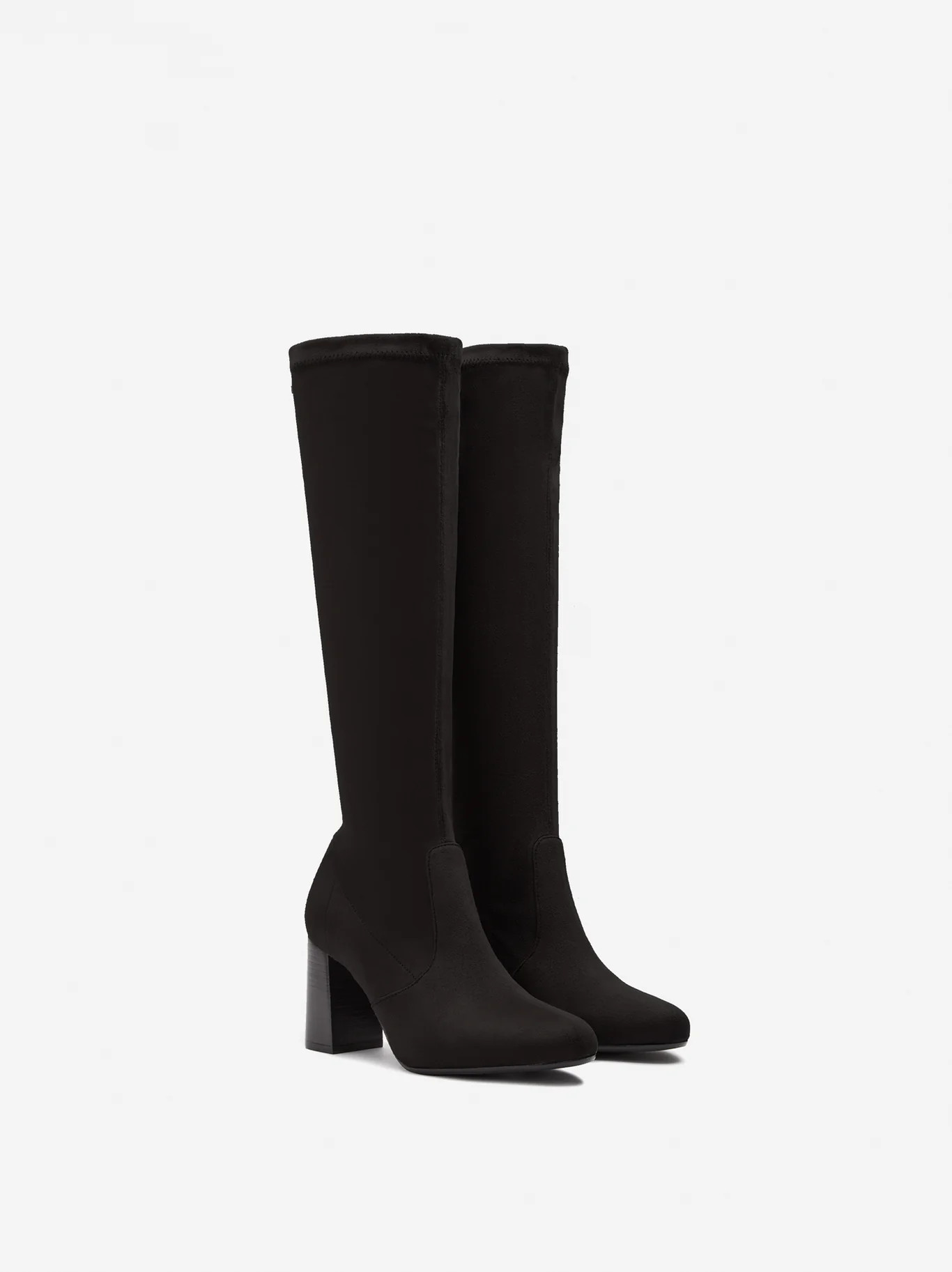 Harper Black Suedette Knee High Heeled Boots | DuoBoots | DuoBoots
