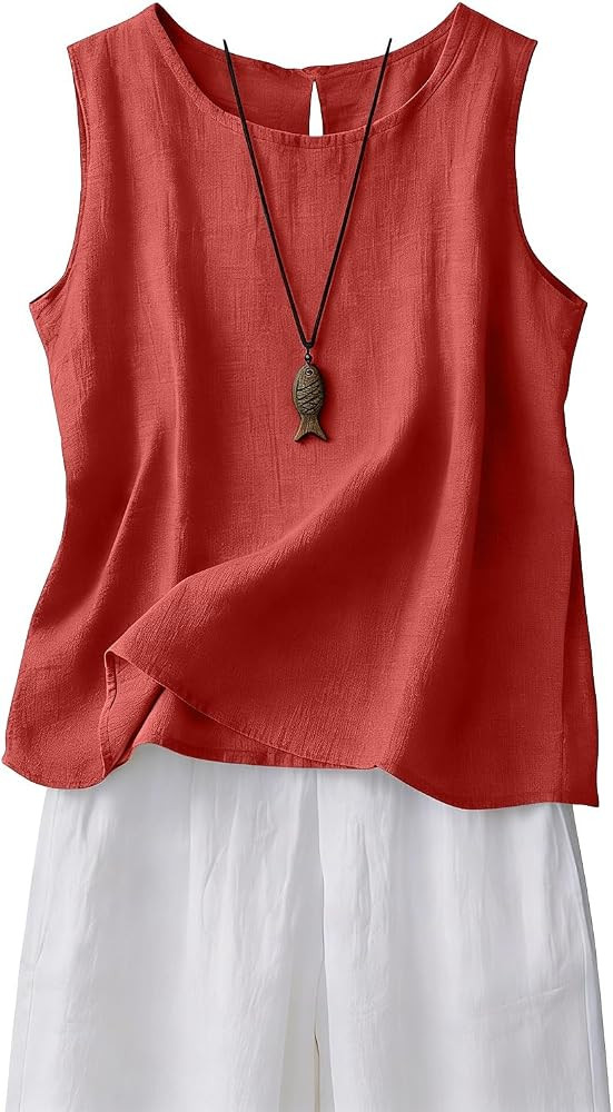 Cotton Linen Tank Tops for Women 2026 Summer Casual Comfy Sleeveless Linen Shirts Loose Lightweig... | Amazon (US)