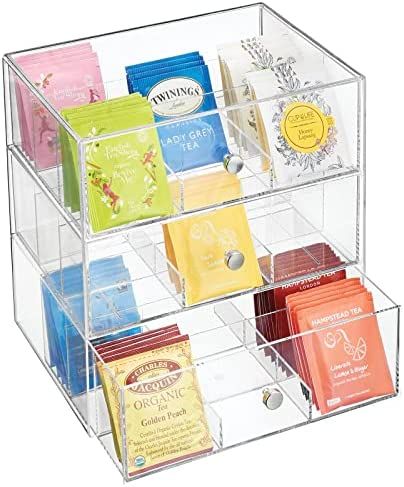 Amazon.com: mDesign Plastic Tea Bag Caddy Box Storage Container Organizer Holder with 3 Drawers -... | Amazon (US)