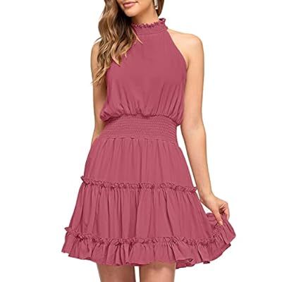 MEROKEETY Women's Summer Casual Halter Neck A Line Dress Sleeveless S… | Amazon (US)