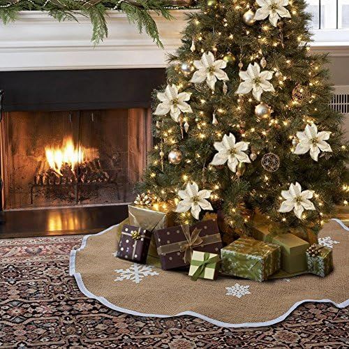 AerWo Burlap Snowflake Christmas Tree Skirt Ornament 48inch Diameter Christmas Decoration New Yea... | Amazon (US)