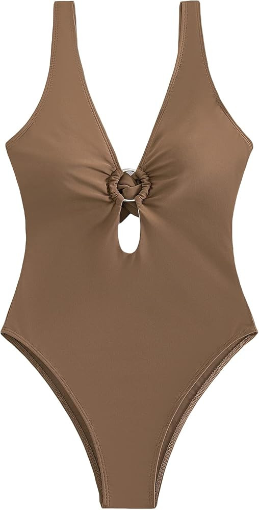 SOLY HUX Women's Sexy Deep V Neck Cut Out Onepiece Swimsuit Bathing Suit Swimwear | Amazon (US)