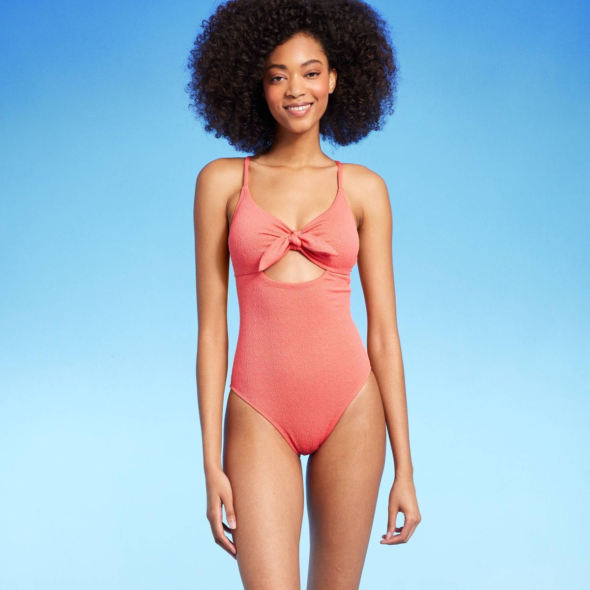 Women's Crepe Bralette Tie-Front One Piece Swimsuit - Shade & Shore™ Coral Pink XS | Target