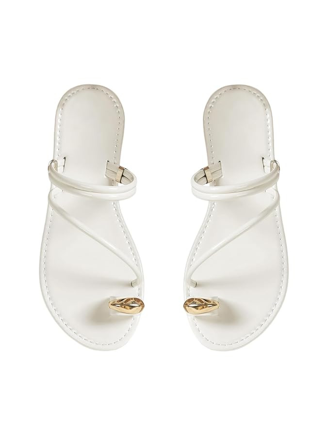 Verdusa Women's Metallic Open Toe Ring Sandals Summer Strappy Flat Sandals | Amazon (US)