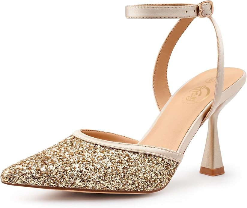 Trary Heels Women Pumps Closed Toe Ankle Strap Pointed Toe Heeled Sandals for Women Stiletto Wedd... | Amazon (US)