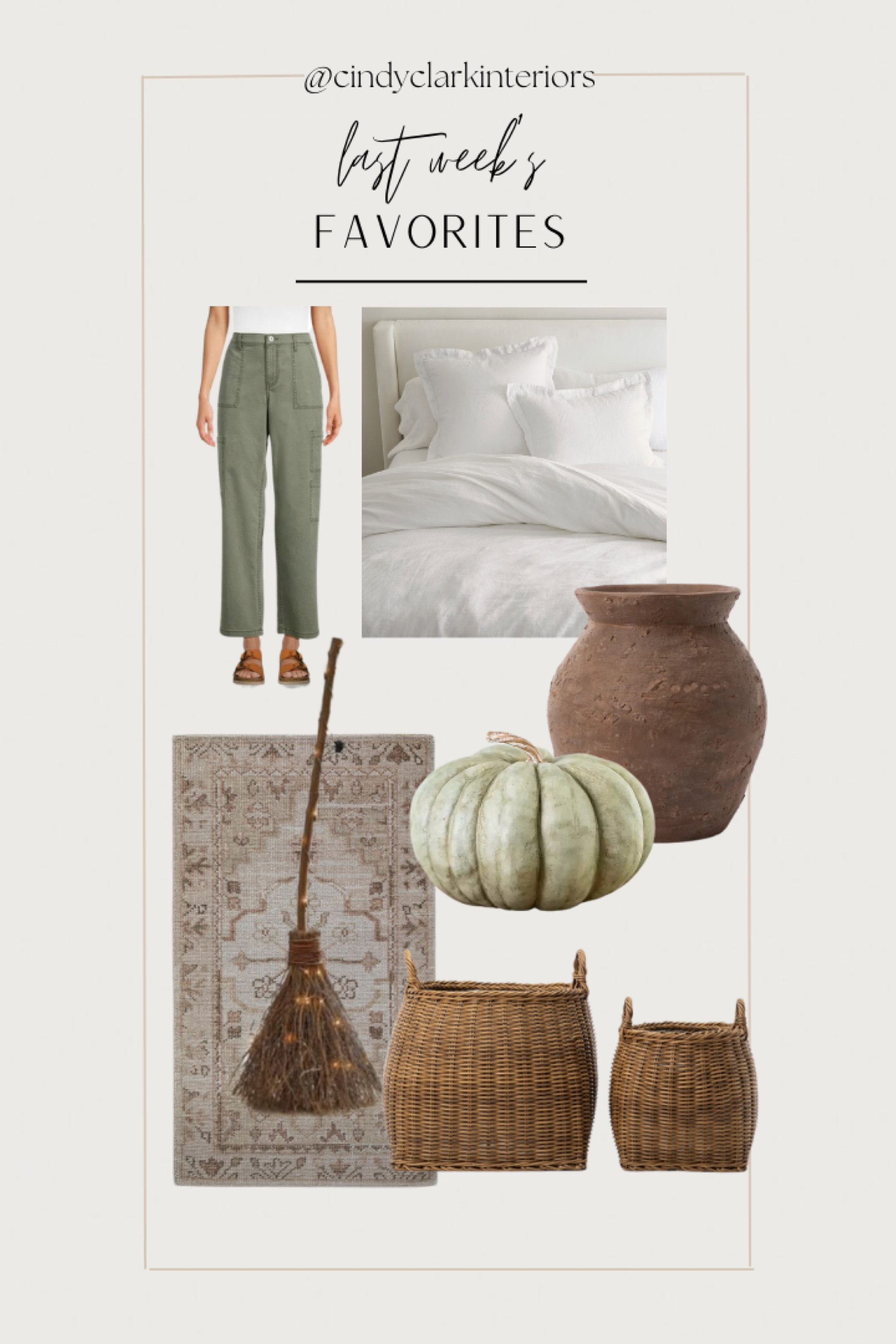 All of last week’s favorites in one place!

Vase, planter basket, broom, rug, pants, duvet cover, pottery barn, McGee and Co, grandin road, Walmart, Kirklands 
