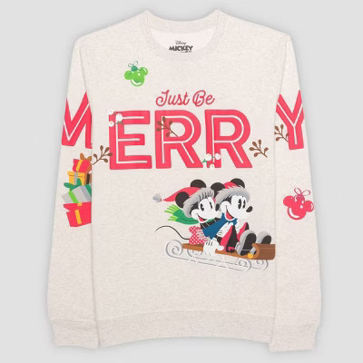 Adult Mickey Mouse & Friends Holiday Family Matching Fleece Sweatshirt - Oatmeal | Target