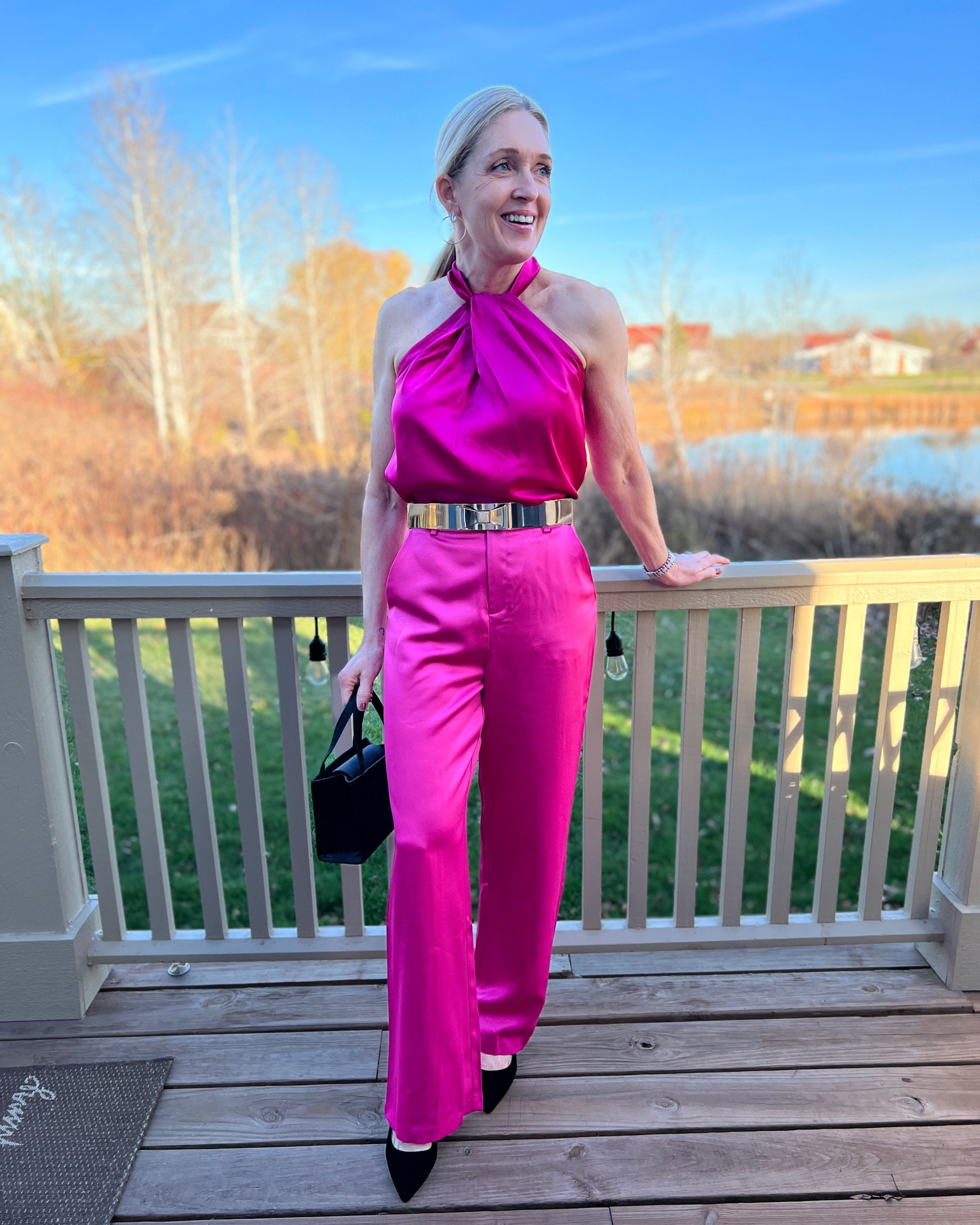 GIbsonlook Glam Collection holiday party outfit. Bright pink halter top, bright pink trousers. 

Code DOUSED10 for 10% off at Gibsonlook.
Code JILL40 for $40 off at Ally Shoes

#LTKunder100 #LTKHoliday #LTKstyletip