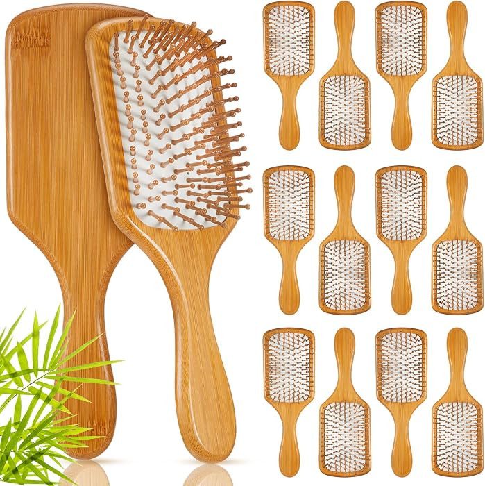 Tessco for you 12 Pcs Bamboo Hair Brushes Bulk Blank Wooden Paddle Brush Natural Scalp Massage An... | Amazon (US)