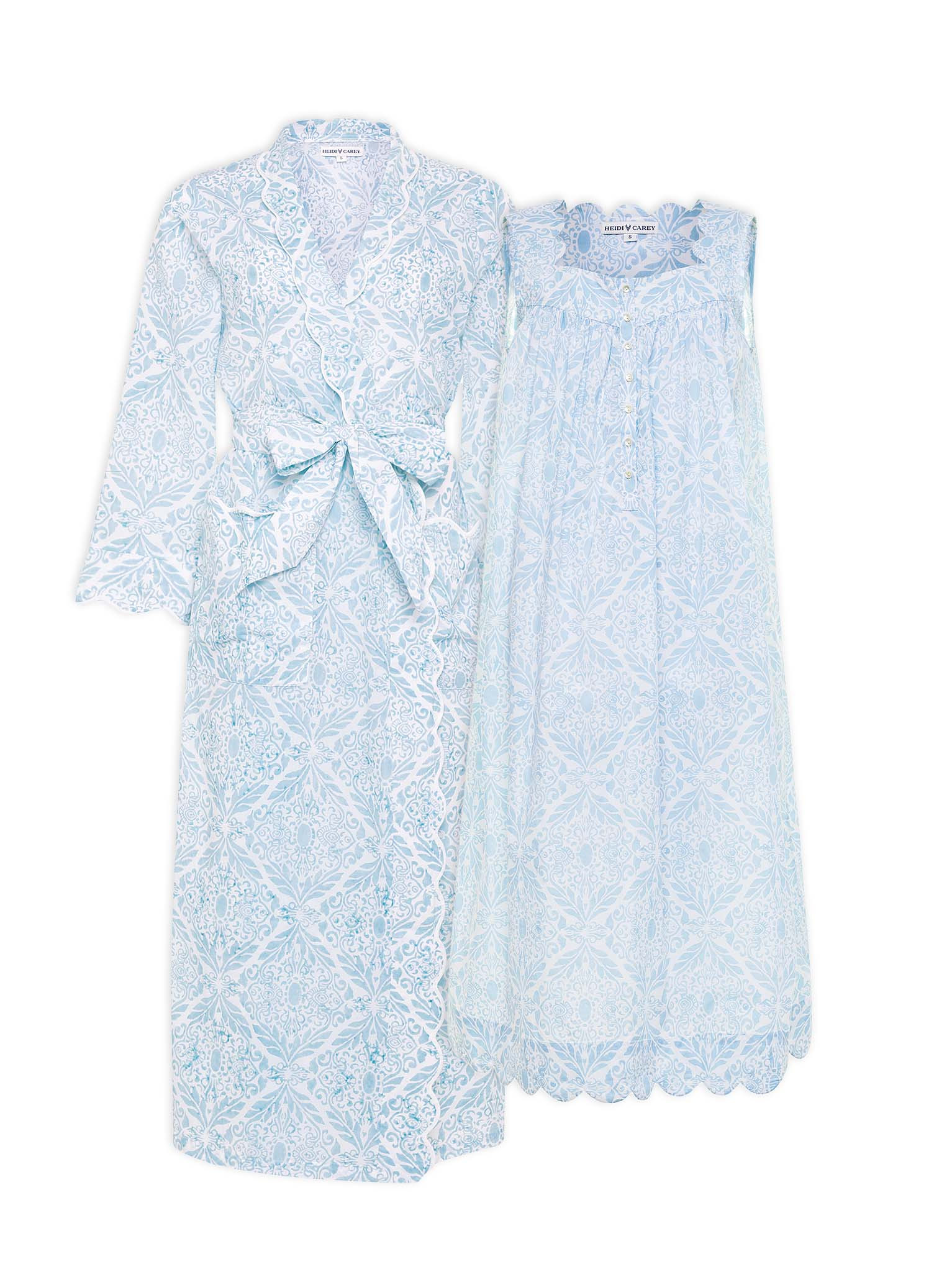 Ice Blue Filigree Bundle: Classic Robe + Gathered Nightgown SMALL / MEDIUM | Heidi Carey