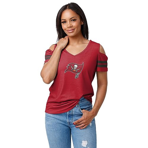 FOCO Women's NFL Ladies Fashion Cold Shoulder Top Shirt | Amazon (US)