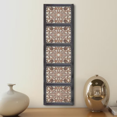 Royal Hampton Rectangular Wall Panel with Intricate Floral Carvings, Burnt Black | Target