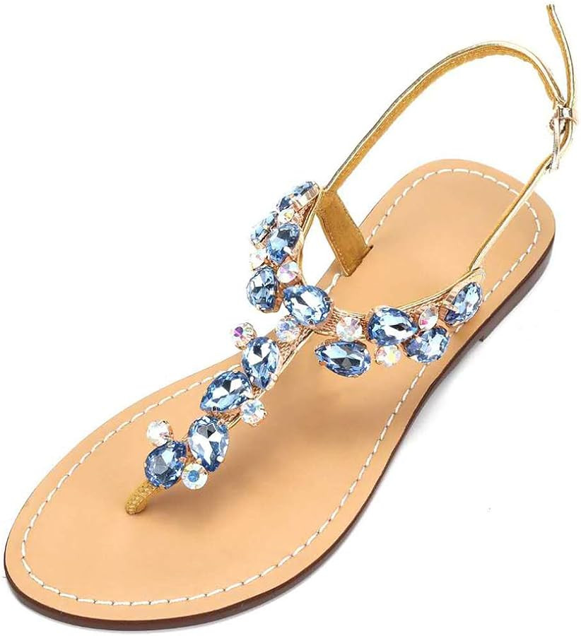 AIJIVOU Women's Rhinestone Flat Sandals, Women Flip Flops with Clip Toe RingBeadeed Rhinestone Cr... | Amazon (US)