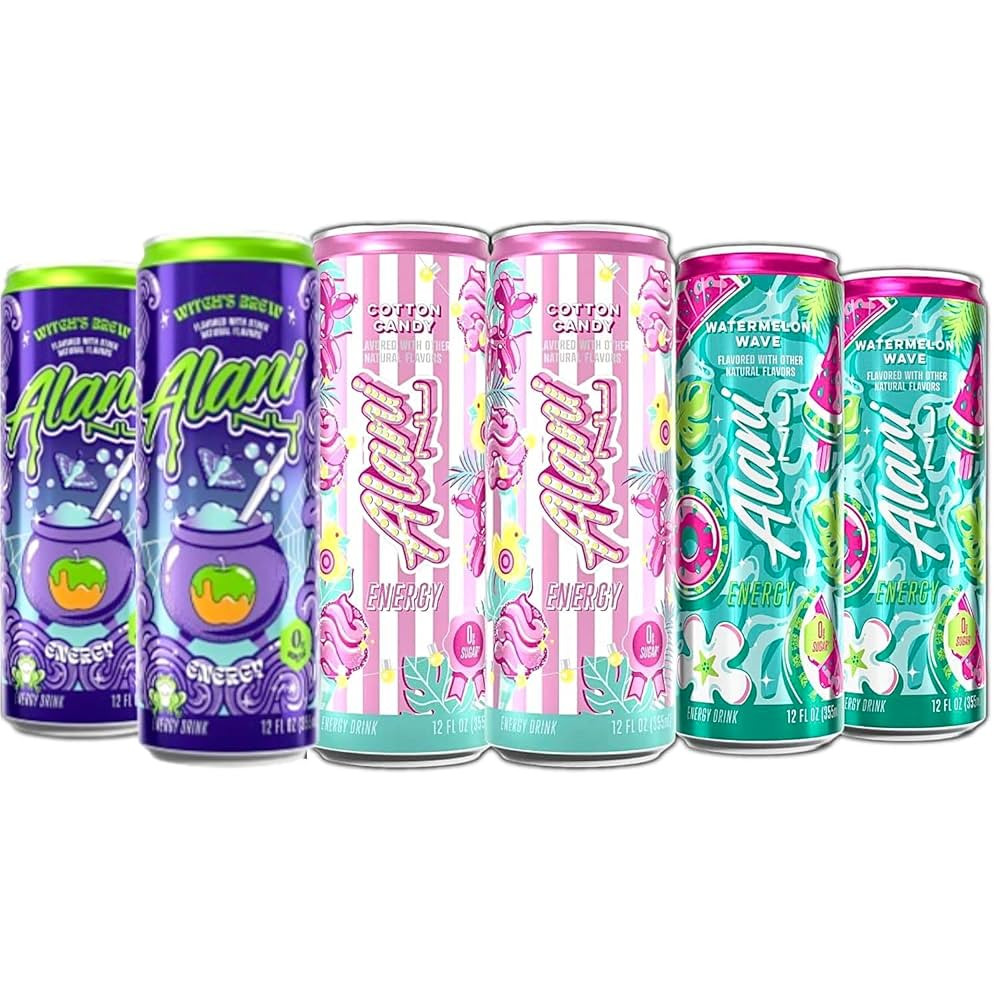 New Alani Energy Drinks Witches Brew, Cotton Candy, Watermelon Wave Variety Pack Sugar-Free, Low-... | Amazon (US)