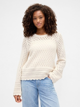 Relaxed Pointelle Balloon-Sleeve Sweater | Gap Factory