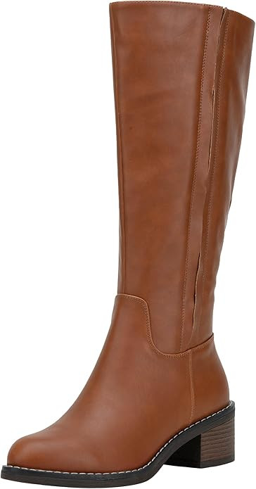 Jeossy Women's 9661 Knee High Tall Boots, Riding Chunky Low Heel Round Toe Faux Leather Boots wit... | Amazon (US)