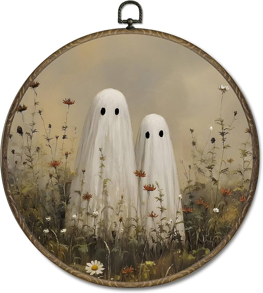 OINDADE Vintage Ghost Halloween Round Wall Art Decor, Dark Fall Cottagecore Ghost Floral Wall Art... | Amazon (US)