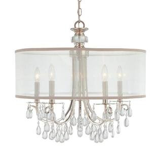 Crystorama Hampton 5-Light Polished Chrome Drum Chandelier with Silk Shade 5625-CH - The Home Dep... | The Home Depot