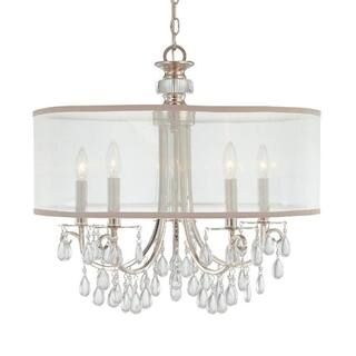 Crystorama Hampton 5-Light Polished Chrome Drum Chandelier with Silk Shade 5625-CH | The Home Depot