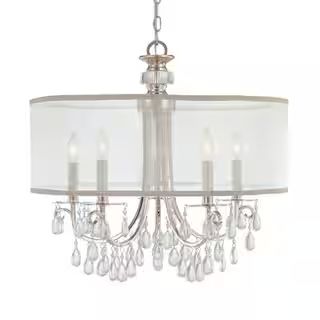 Crystorama Hampton 5-Light Polished Chrome Drum Chandelier with Silk Shade 5625-CH - The Home Dep... | The Home Depot