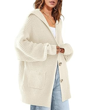 ebossy Women's Oversized Sailor Collar Button Cardigans Chunky Knit Long Sleeve Slouchy Sweaters ... | Amazon (US)