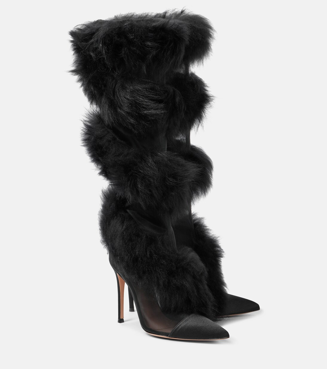 Shearling and mesh knee-high boots | Mytheresa (UK)