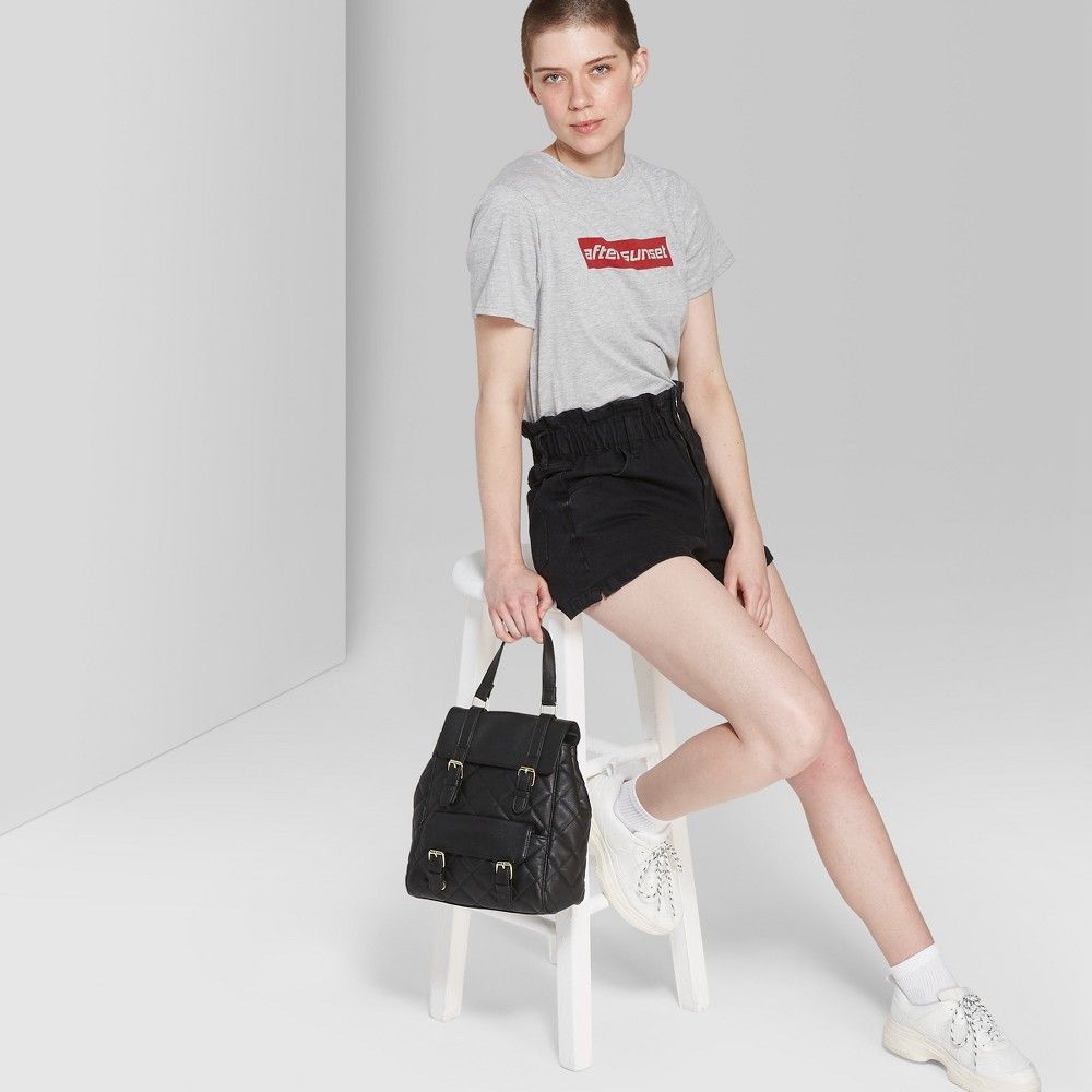 Women's High-Rise Paper Bag Waist Denim Shorts - Wild Fable Black Wash XL, Gray | Target