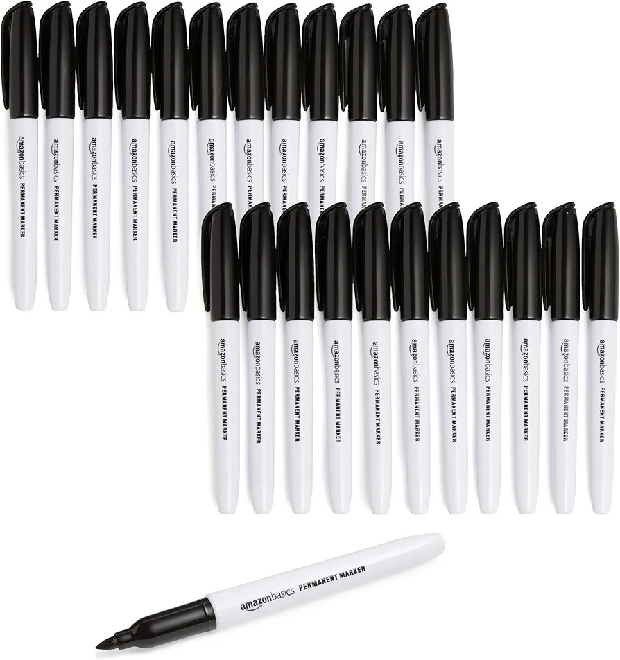 Amazon Basics Fine Point Tip Permanent Markers, Black, 24-Pack | Amazon (US)