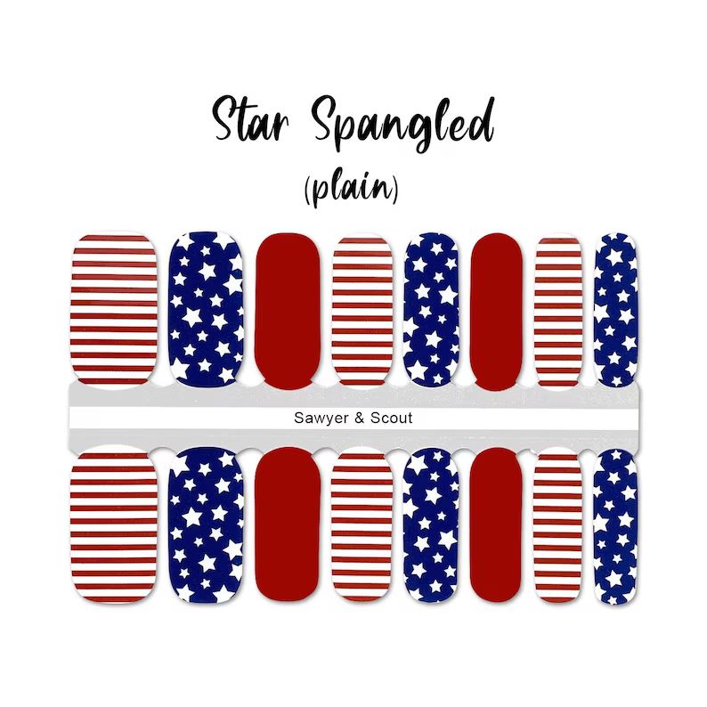 Star Spangled (plain) Nail Wraps 100% Nail Polish Stickers Nail Strips | Etsy (US)