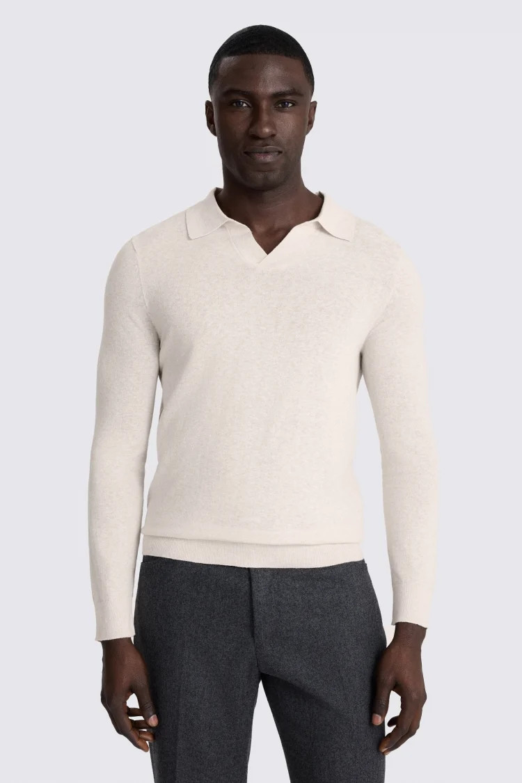 Oatmeal Linen-Blend Skipper Polo | Moss Bros Retail