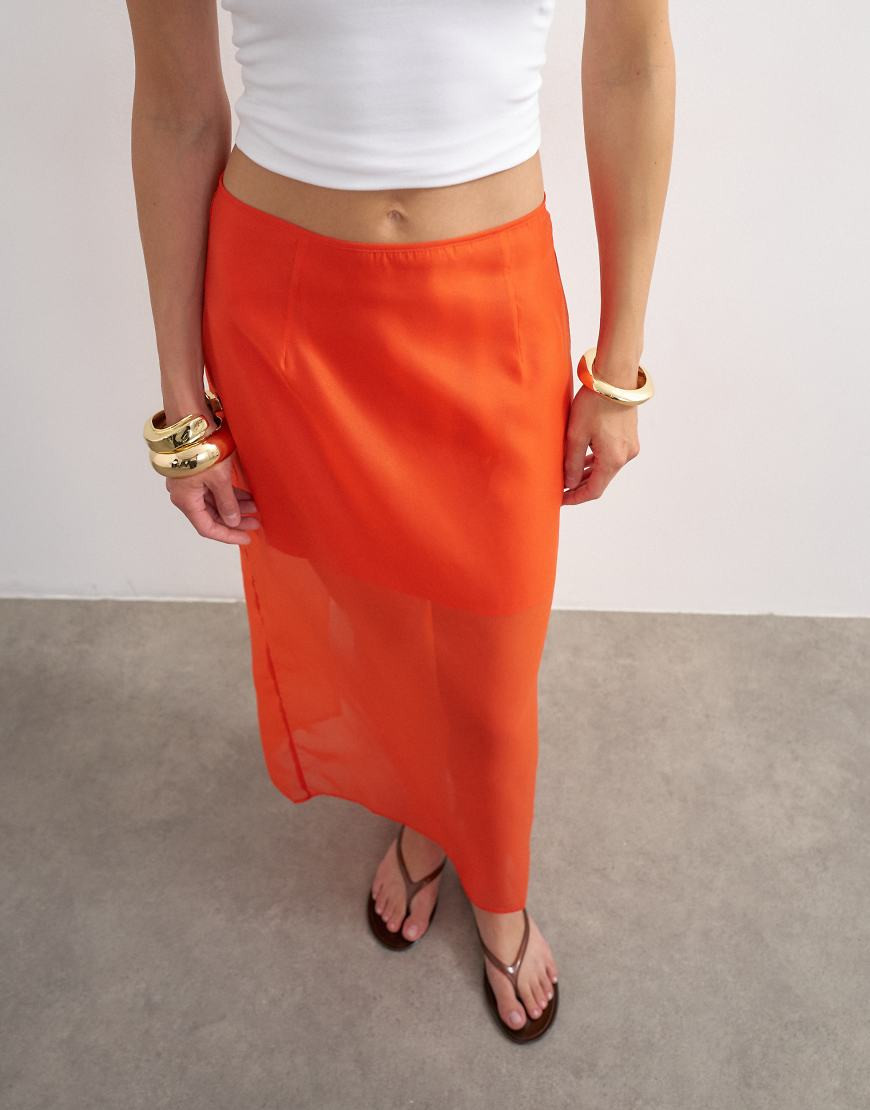 Topshop sheer organza maxi skirt in fiery orange | ASOS (Global)