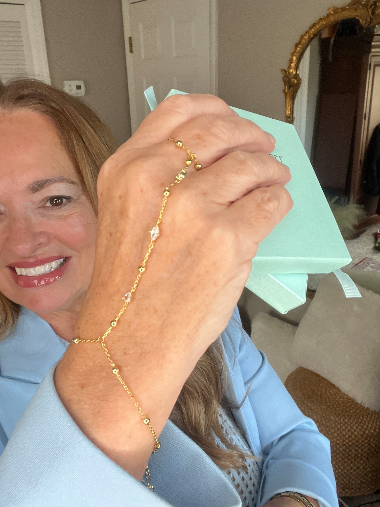 A beautiful gold wrist chain. 18k gold plated with diamond crystal station.

#LTKHoliday #LTKdayinmylife #LTKGiftGuide