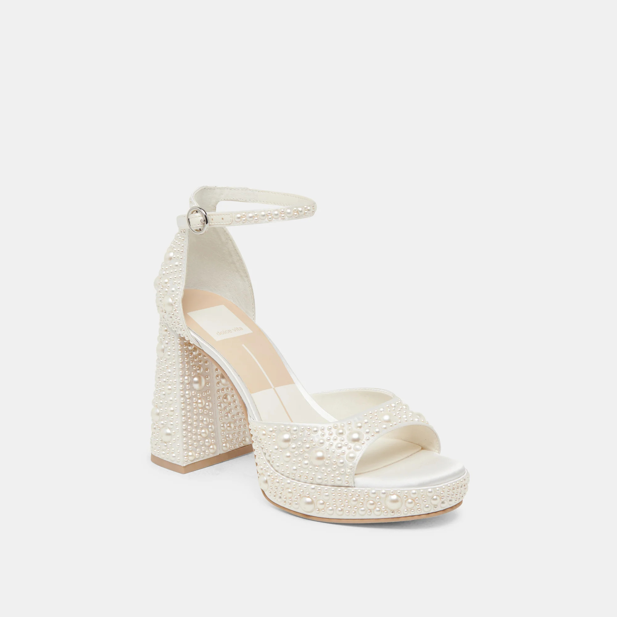 PANDRO PEARL HEELS TRUE WHITE SATIN | DolceVita.com