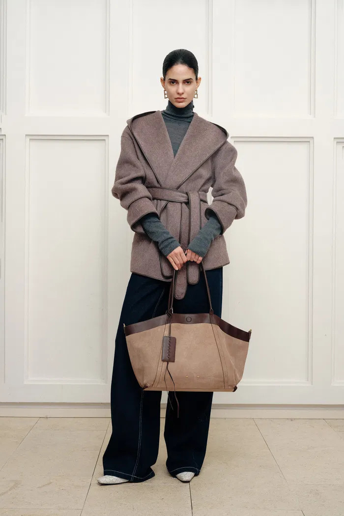 Mila Belted Leather Trimmed Oversized Hooded Pea Coat in Double Face M | Fabrique