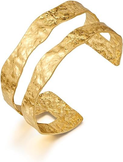 Gold Cuff Bracelet for Women Chunky Multi-layer Cross Wire Open Bracelet Hollow Wide Cuff Bracele... | Amazon (US)