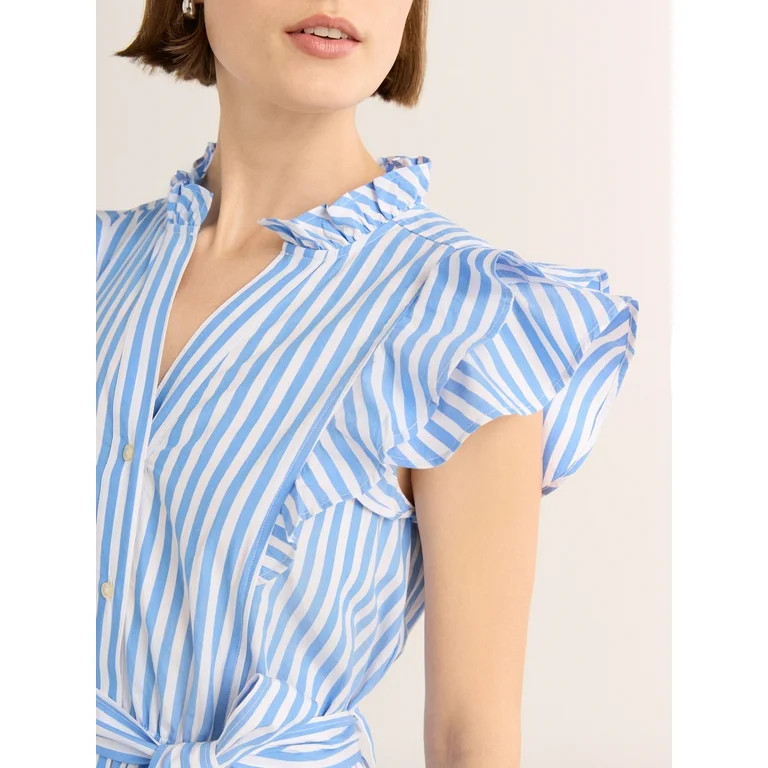 Free Assembly Women's Ruffle Cotton Midi Shirtdress, Sizes XS-XXL - Walmart.com | Walmart (US)