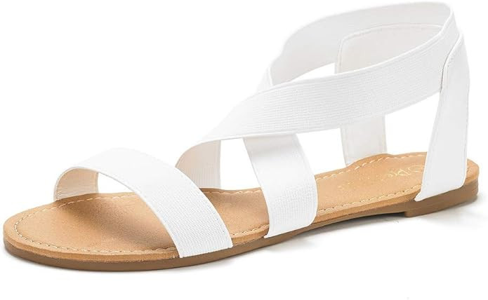 DREAM PAIRS Women's Elatica Elastic Ankle Strap Flat Sandals | Amazon (US)