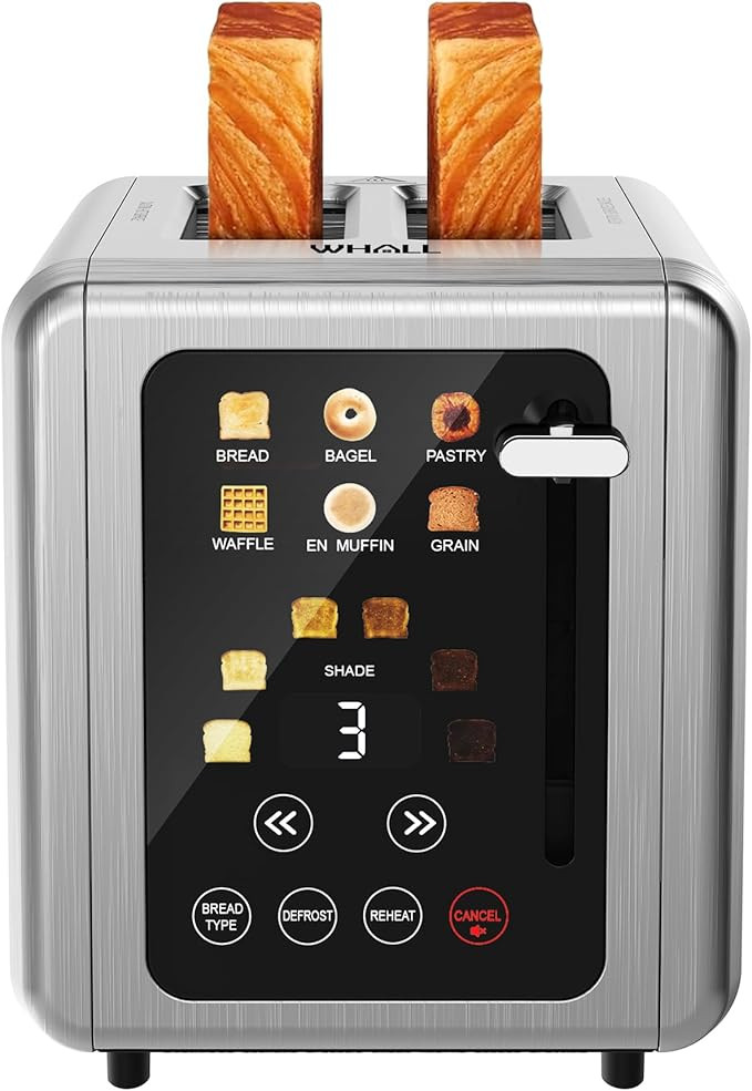 WHALL Touch Screen Toaster 2 Slice, Stainless Steel Digital Timer Toasters with Sound Function, S... | Amazon (US)