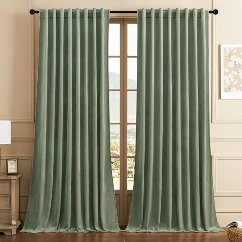 Timeper Sage Green Velvet Curtains W62 x L84 inches 2 Panels, Light Blocking Curtains for Bedroom Living Room Thermal Insulated Luxury Super Soft Window Drapes,Back Tab & Rod Pocket | Amazon (US)