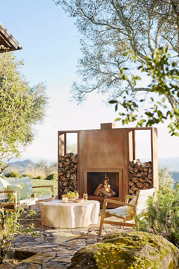 Weathering Steel Paned Outdoor Fireplace, Size: Large at Terrain | Terrain