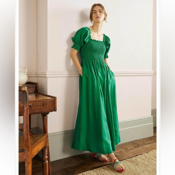 NWT Boden smocked bodice midi linen dress | Poshmark