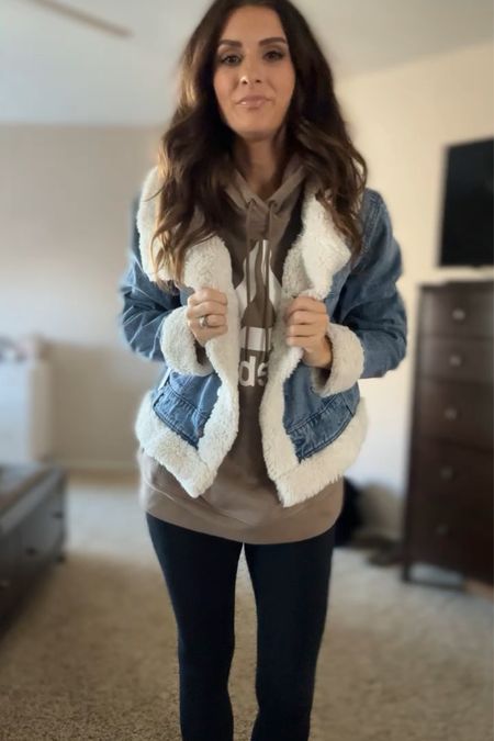 The perfect Walmart denim Sherpa jacket and cozy Reebok hoodie! 
Sized up in both for an oversized fit- Wearing a Large in the jacket, Men’s large in the hoodie.

#LTKfindsunder50 #LTKSeasonal