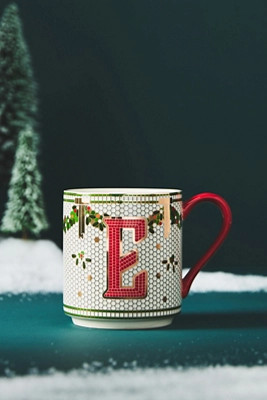 The Bistro Tile Stoneware Monogram Mug: Festive Edition | Anthropologie (US)