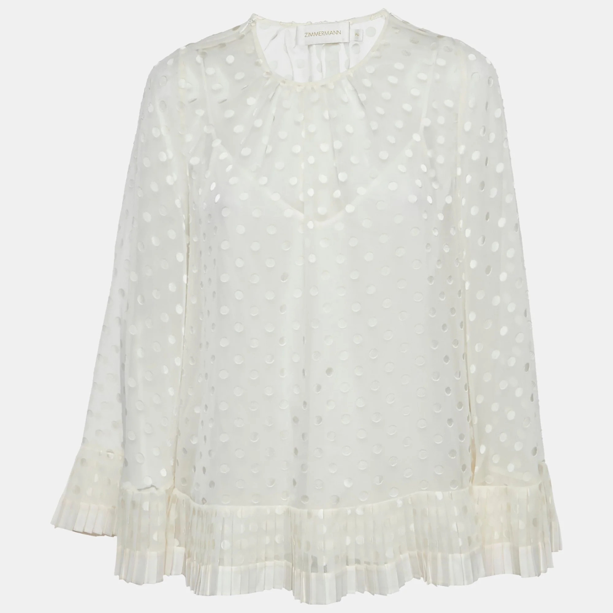 Zimmermann Off-White Dotted Crepe Fil Coupe Pleat Detail Top | Shop Simon