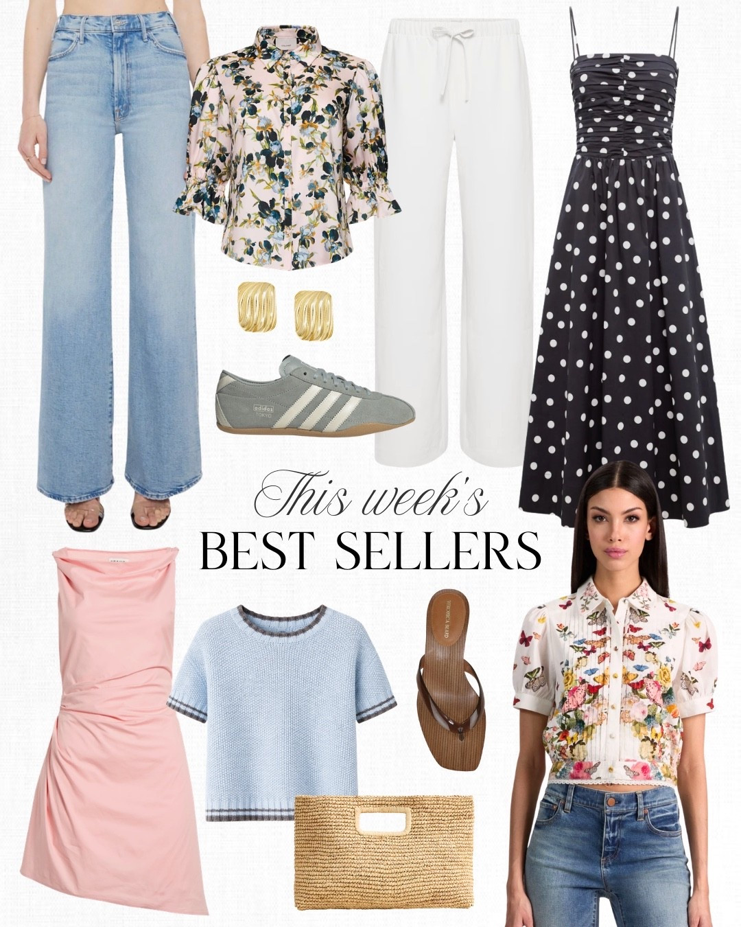 Ever New has so many pretty dresses for under $200! A few of my favorites: this polka dot midi dress or one of these Zimmermann lookalikes linked below. In terms of accessories, I've been wearing these Veronica Beard jelly sandals everywhere because they go with everything and so does this J.Crew raffia clutch. 

#LTKootd #LTKSpringSale #LTKSaleAlert